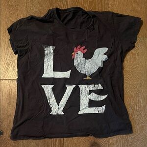 Charcoal Gray LOVE T-Shirt with Rooster Graphic